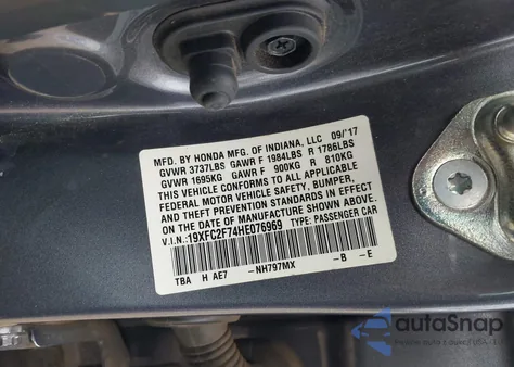 2017 Honda Civic Ex from USA, damaged, VIN 19XFC2F74HE076969